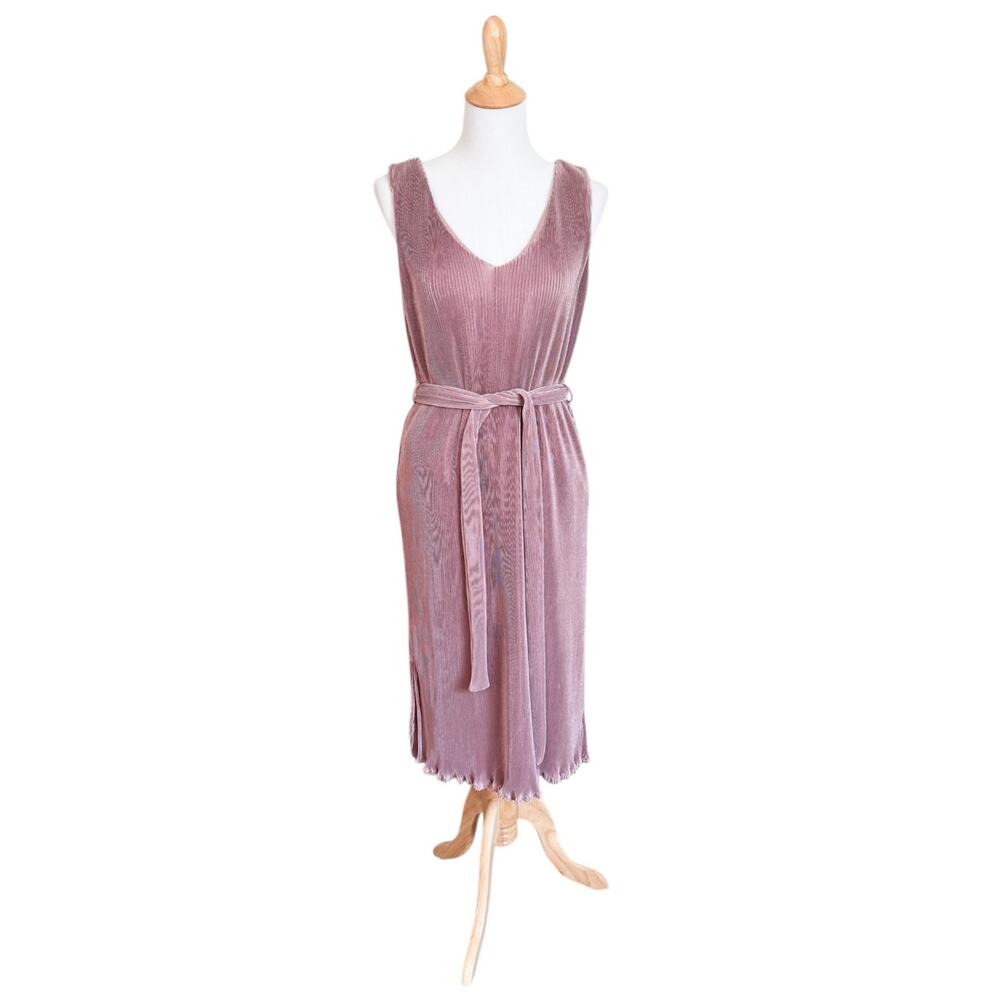 Anthropologie HD Paris Midi Dress Micro Pleat Dusty Rose Blush Minimalist